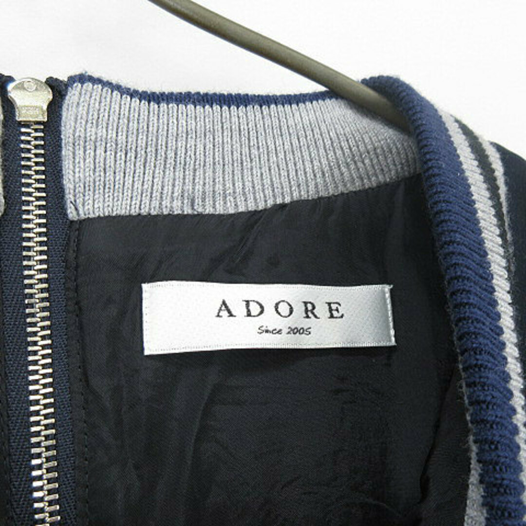 ADORE(アドーア)のアドーア ADORE リブ切替 膝丈 ボックス ワンピース 長袖 紺  38 レディースのワンピース(その他)の商品写真