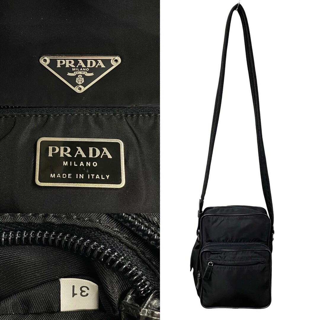 PRADA(プラダ)の極 美品 レア PRADA プラダ 三角ロゴ 金具 ナイロン レザー 本革 ミニ ショルダーバッグ ポシェット サコッシュ ブラック 3kmk701-2 レディースのバッグ(ショルダーバッグ)の商品写真