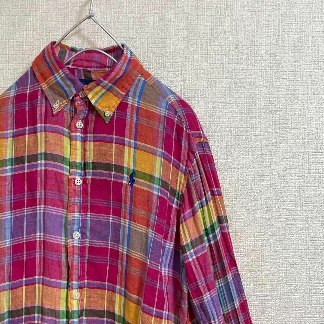 Ralph Lauren(ラルフローレン)のラルフローレン  ブラウス　チェック柄　リネン　ロゴ　春色　トップス レディースのトップス(Tシャツ(長袖/七分))の商品写真