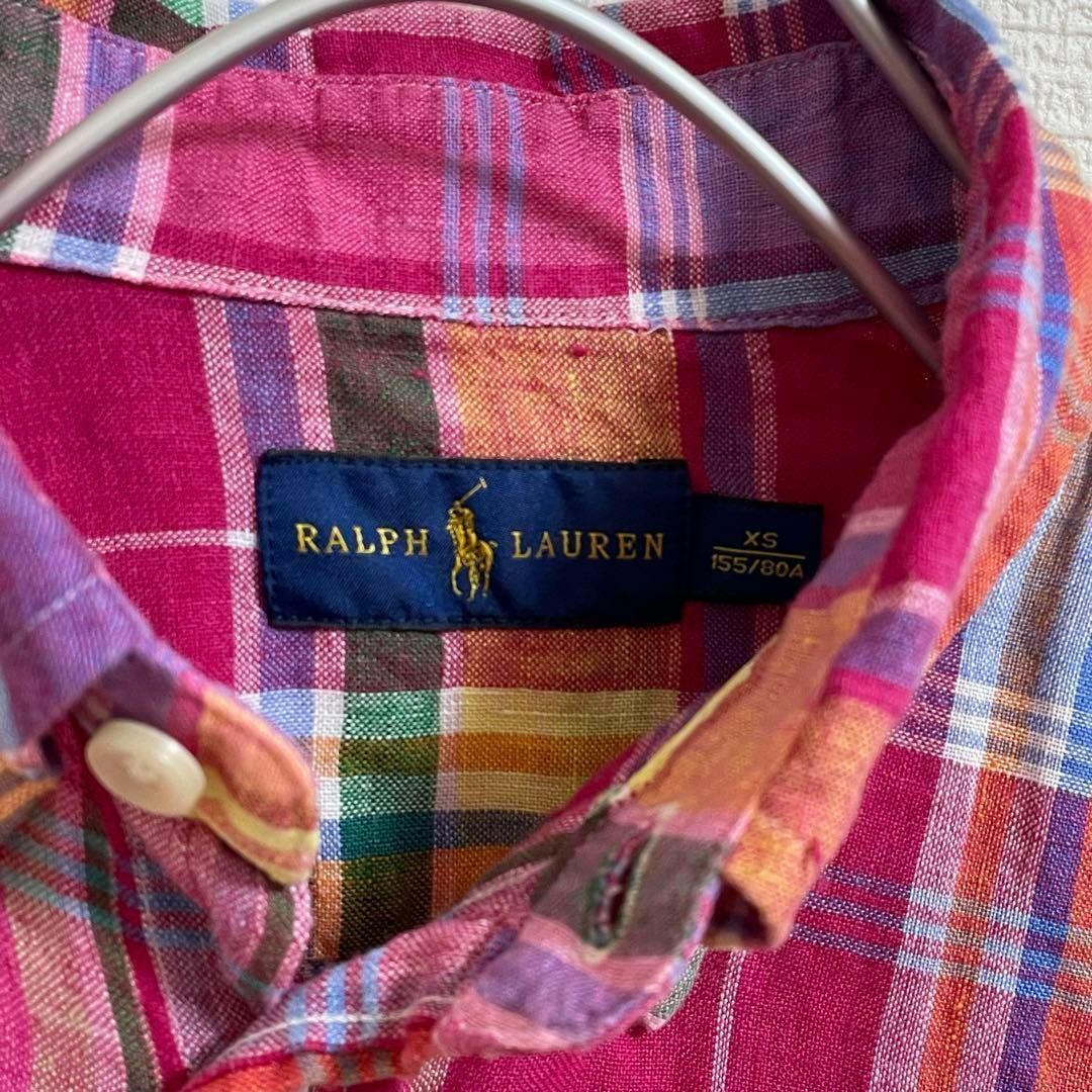 Ralph Lauren(ラルフローレン)のラルフローレン  ブラウス　チェック柄　リネン　ロゴ　春色　トップス レディースのトップス(Tシャツ(長袖/七分))の商品写真