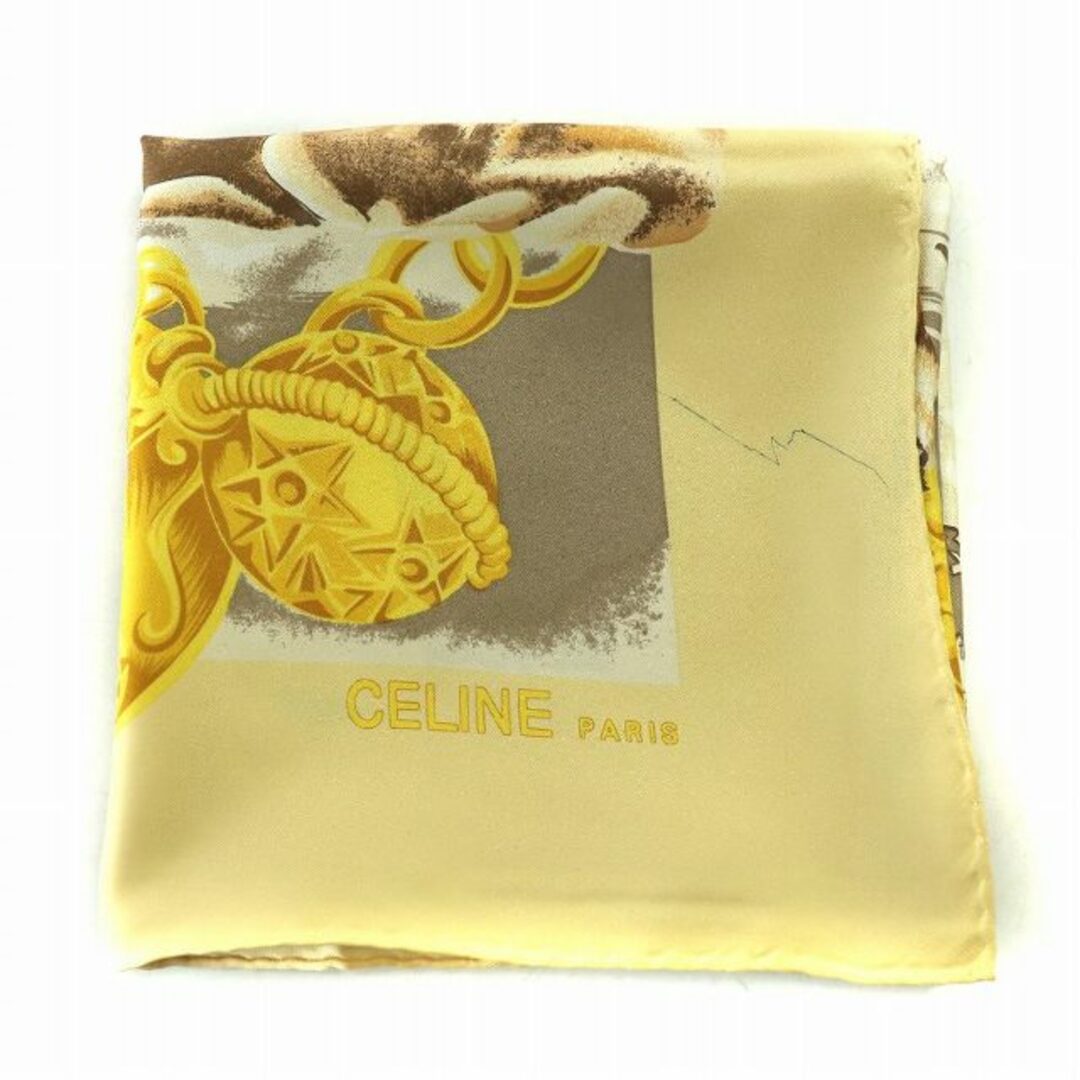 celine(セリーヌ)のセリーヌ スカーフ 北極 アニマル柄 シロクマ ペンギン ロゴ 黄色 ベージュ レディースのファッション小物(バンダナ/スカーフ)の商品写真