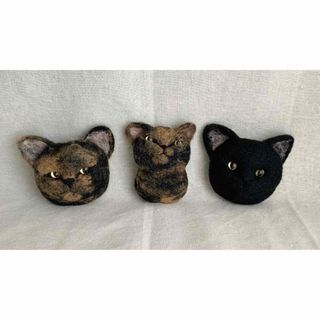 羊毛フェルト　サビ猫　黒猫　マグネット　3点セット(その他)