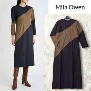 ミラオーウェン(Mila Owen)のミラオーウェン ✿ バイカラー 切替 ワンピース ネイビー 膝丈 ミディ 長袖(ひざ丈ワンピース)