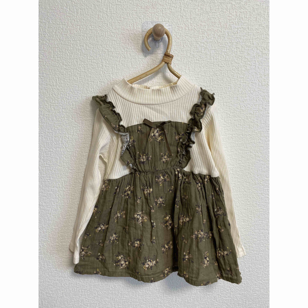 futafuta(フタフタ)の【キッズ】重ね着風グリーン花柄セットアップ キッズ/ベビー/マタニティのキッズ服女の子用(90cm~)(Tシャツ/カットソー)の商品写真