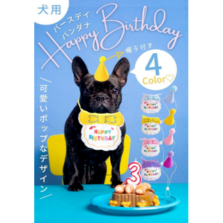 【 イエロー】 犬用 ペット　誕生日 よだれかけ 帽子 セット バースデー(犬)