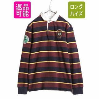 ラルフローレン(Ralph Lauren)のラグビー ラルフローレン ボーダー 長袖 ラガーシャツ メンズ M 古着 ポロ 長袖シャツ ヘビーウェイト ナンバリング ワッペン マルチカラー(シャツ)