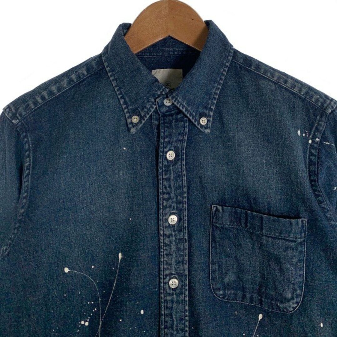 uniform experiment(ユニフォームエクスペリメント)のuniform experiment ユニフォームエクスペリメント DRIPPING DENIM B.D SHIRT ボタンダウンデニムシャツ プリント ペンキ インディゴ UE-189037 Size 1 メンズのトップス(シャツ)の商品写真