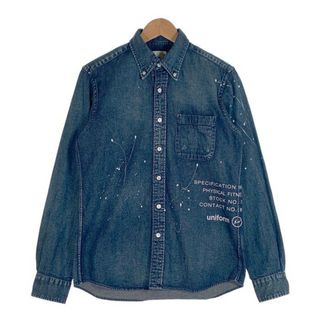 uniform experiment - uniform experiment ユニフォームエクスペリメント DRIPPING DENIM B.D SHIRT ボタンダウンデニムシャツ プリント ペンキ インディゴ UE-189037 Size 1