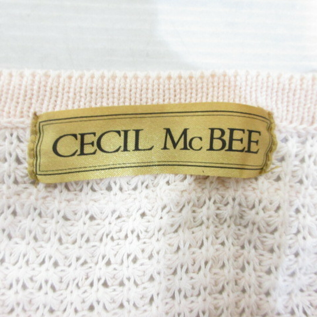 CECIL McBEE(セシルマクビー)のセシルマクビー 透かし編み ニット カーディガン M 薄ピンク 長袖 春夏用 レディースのトップス(カーディガン)の商品写真