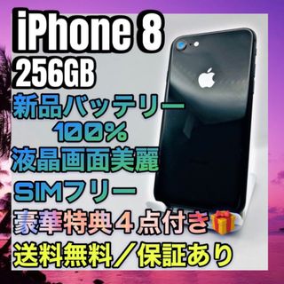 アイフォーン(iPhone)の極美品　iPhone8 SpaceGray 256GB SIMフリー 100%(スマートフォン本体)