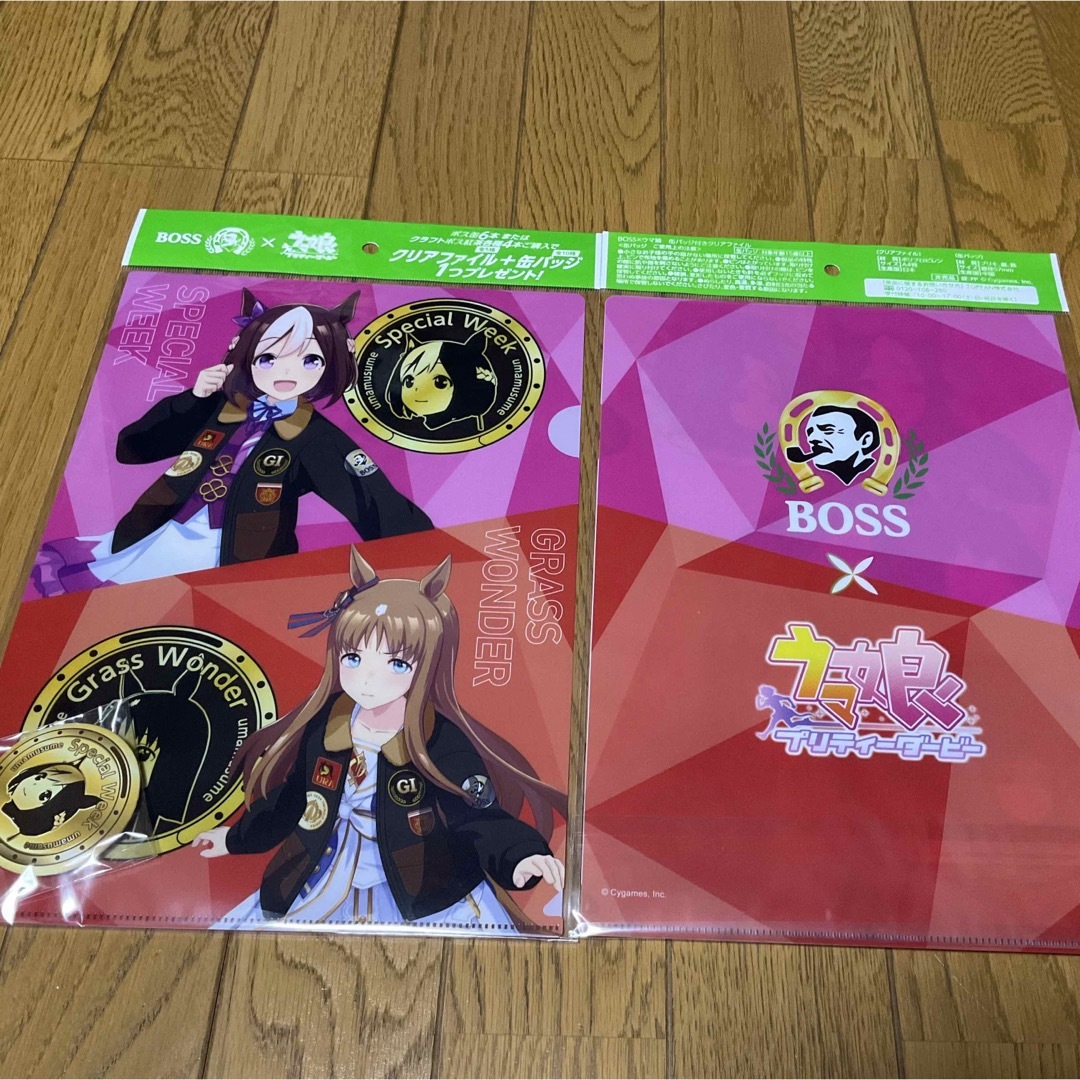 BOSS x ウマ娘 クリアファイル＆缶バッジ コンプリート 5種類 エンタメ/ホビーのアニメグッズ(クリアファイル)の商品写真