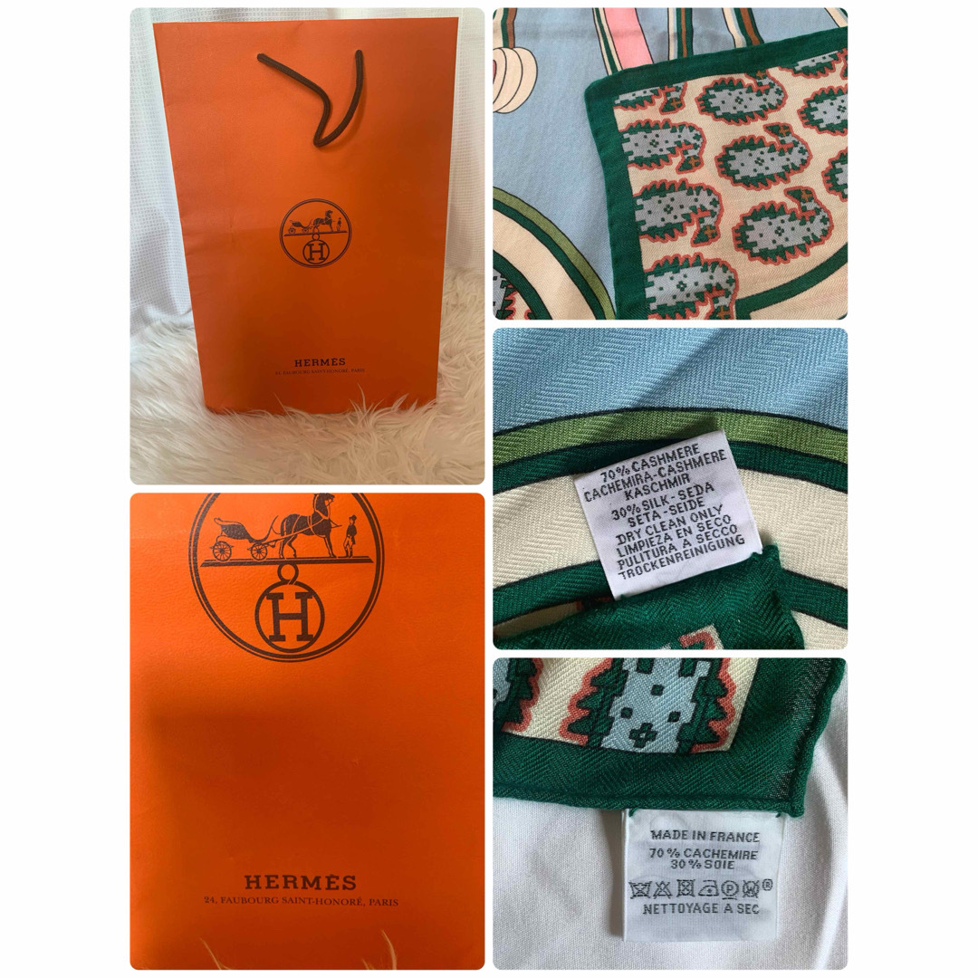 Hermes(エルメス)の美品　エルメス HERMES カシミヤシルク140 四輪馬車の車輪 レディースのファッション小物(ストール/パシュミナ)の商品写真