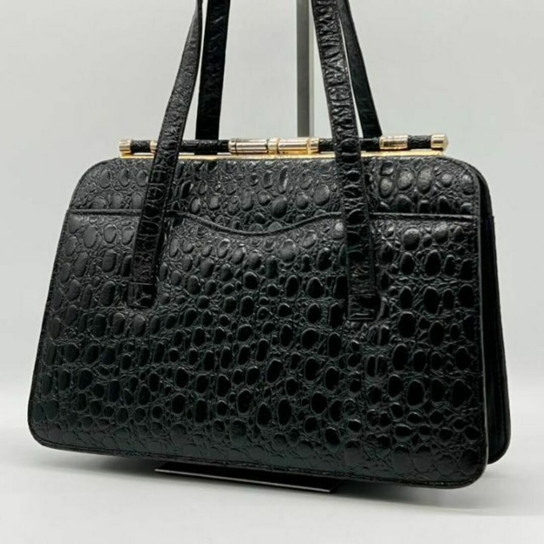 ✨希少✨ 美品✨タートルレザー turtle ハンドバッグ がま口　ブラック レディースのバッグ(ハンドバッグ)の商品写真