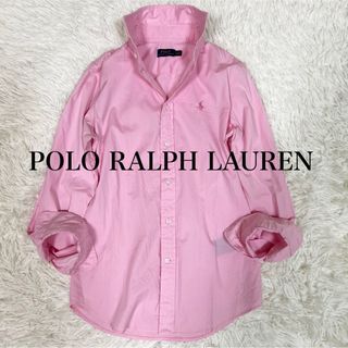 ポロラルフローレン(POLO RALPH LAUREN)の美品✨ ポロラルフローレン長袖 シャツ  コットン ホースロゴ 刺繍　ピンク　M(シャツ/ブラウス(長袖/七分))