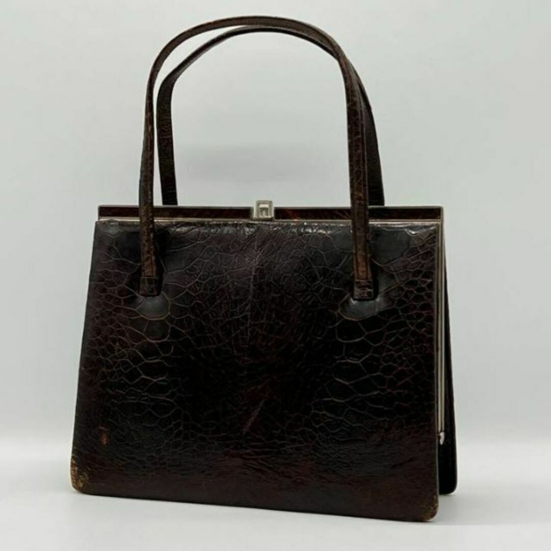 ✨希少✨ タートルレザー turtle ハンドバッグ がま口　ブラウン レディースのバッグ(ハンドバッグ)の商品写真