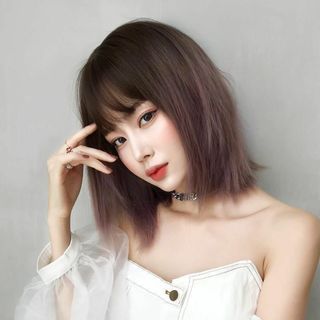 ウイッグ　ピンクアッシュ　ボブ　ヘアネット付き　韓国　小顔　耐熱　フルウイッグ(ショートストレート)