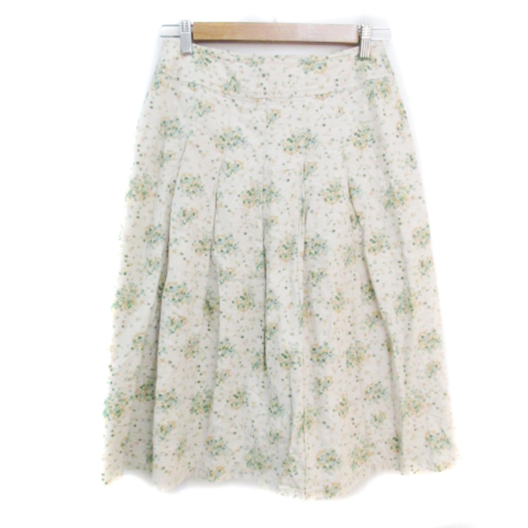 SM2(サマンサモスモス)のサマンサモスモス プリーツスカート ミモレ丈 花柄 M ライトベージュ 緑 レディースのスカート(ひざ丈スカート)の商品写真