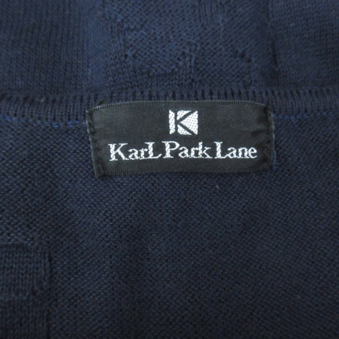 KarL Park Lane(カールパークレーン)のカールパークレーン ニットカーディガン ショート丈 七分袖 切替 総柄 M 紺 レディースのトップス(カーディガン)の商品写真