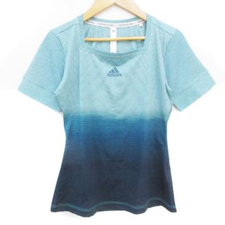 アディダス(adidas)のアディダス Tシャツ カットソー スクエアネック ボーダー柄 M グラデーション(Tシャツ(半袖/袖なし))