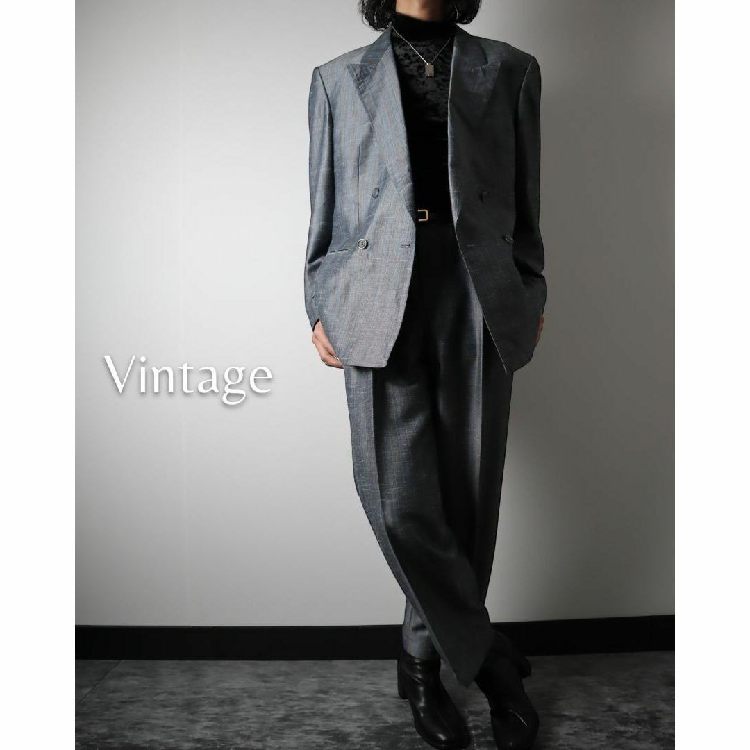 VINTAGE(ヴィンテージ)の2ピース セットアップ  ダブルブレスト 2タック ストライプ 80s 90s メンズのスーツ(セットアップ)の商品写真