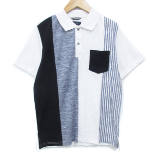 タカキュー(TAKA-Q)のタカQ タカキュー ポロシャツ 半袖 ポロカラー ストライプ柄 M 白 紺(ポロシャツ)