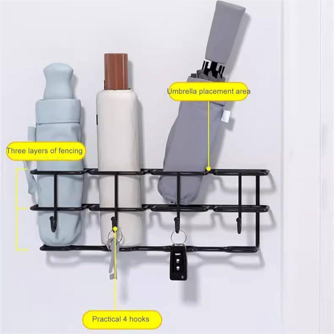 傘立て 壁掛け式アンブレラスタンド、 ブラック長方形玄関傘ラックホルダー インテリア/住まい/日用品の収納家具(傘立て)の商品写真