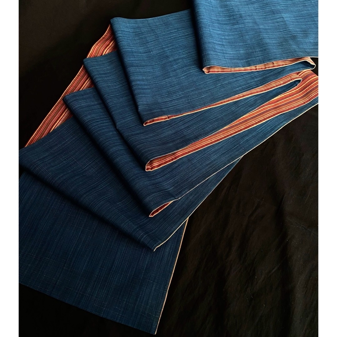 〈青い紬の袋帯〉両面使い　軽い　柔らか　アレンジ結び　締めやすい　 浴衣にも レディースの水着/浴衣(帯)の商品写真
