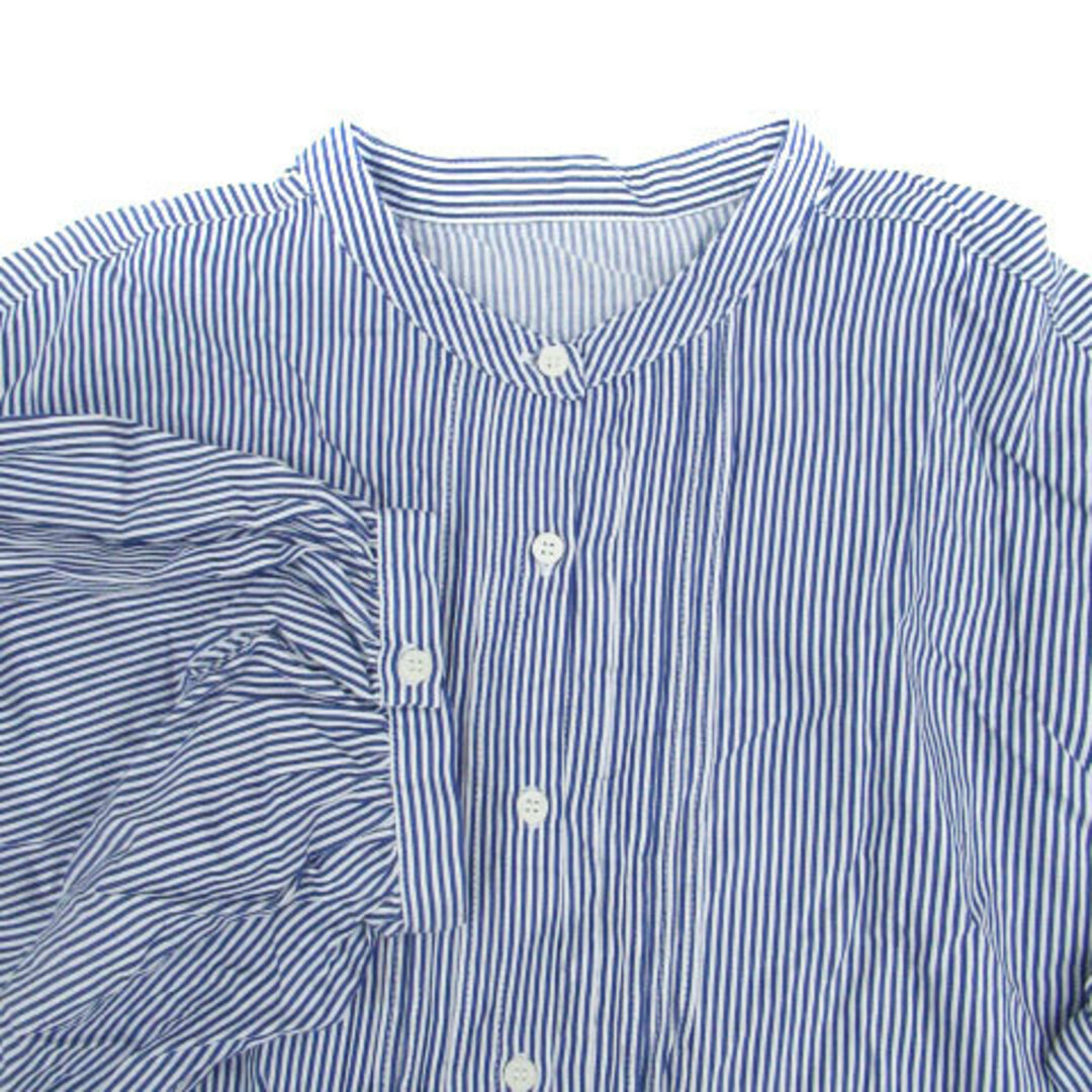 Discoat(ディスコート)のディスコート カジュアルシャツ バンドカラー ストライプ柄 F オフホワイト 青 レディースのトップス(シャツ/ブラウス(半袖/袖なし))の商品写真