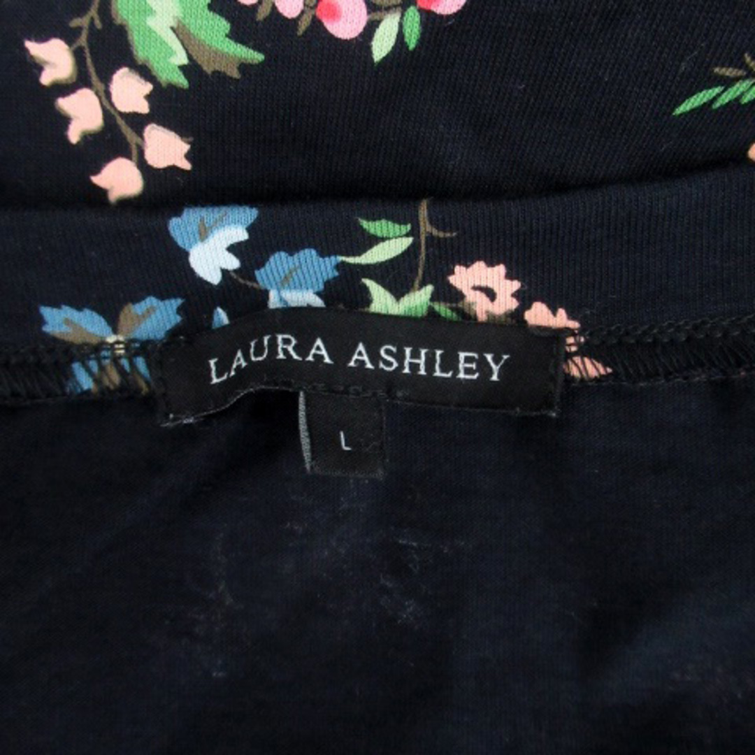 LAURA ASHLEY(ローラアシュレイ)のローラアシュレイ Tシャツ カットソー 半袖 花柄 L マルチカラー 黒 レディースのトップス(Tシャツ(半袖/袖なし))の商品写真