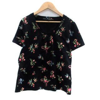 ローラアシュレイ(LAURA ASHLEY)のローラアシュレイ Tシャツ カットソー 半袖 花柄 L マルチカラー 黒(Tシャツ(半袖/袖なし))