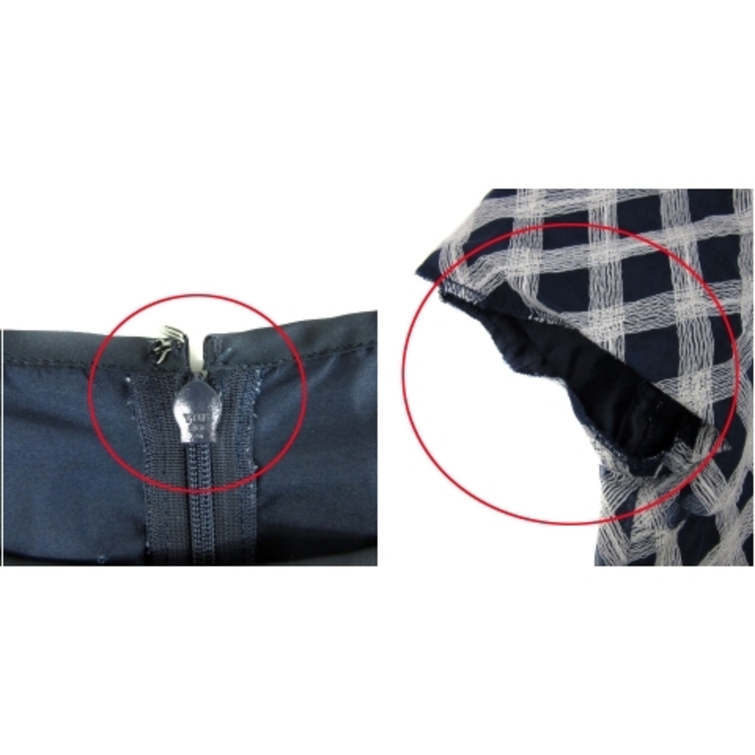 anySiS(エニィスィス)のエニィスィス エニシス ワンピース 半袖 ラウンドネック チェック柄 2 紺 白 レディースのワンピース(ひざ丈ワンピース)の商品写真