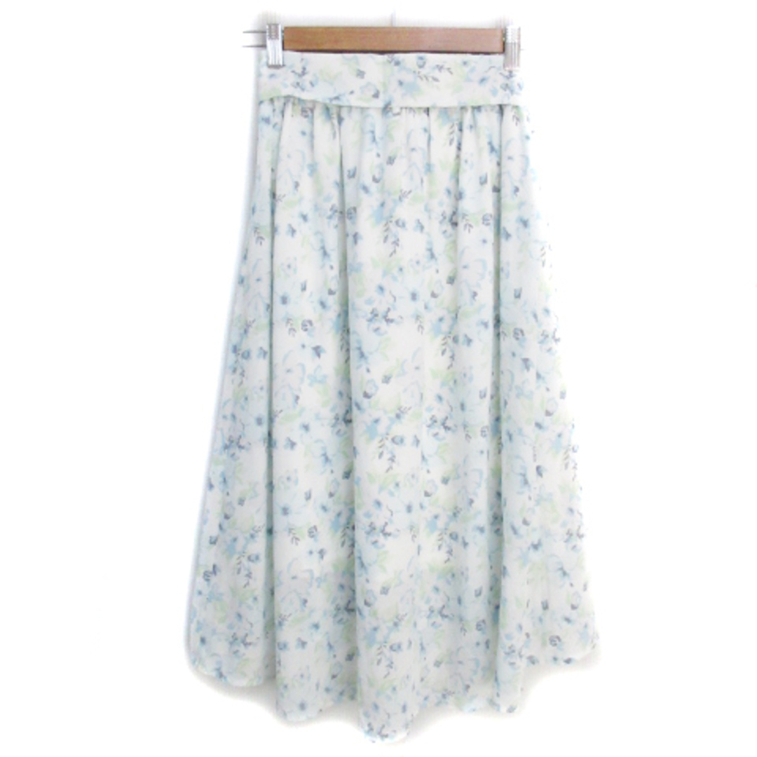 nano・universe(ナノユニバース)のナノユニバース フレアスカート ロング丈 マキシ丈 リボン 花柄 36 白 水色 レディースのスカート(ロングスカート)の商品写真