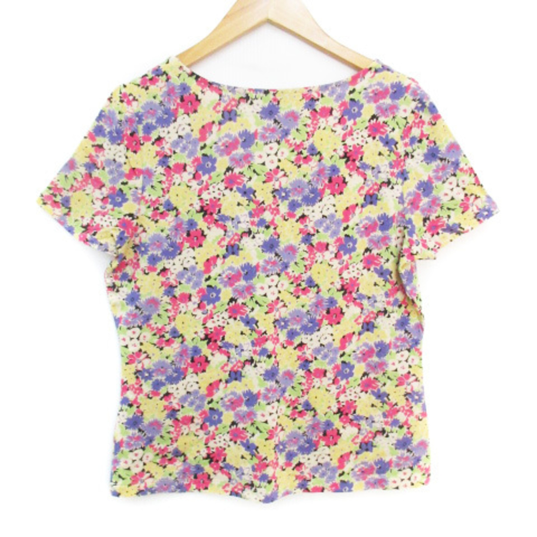 LAURA ASHLEY(ローラアシュレイ)のローラアシュレイ Tシャツ カットソー 半袖 Vネック 花柄 L ベージュ 黒 レディースのトップス(Tシャツ(半袖/袖なし))の商品写真