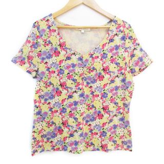 ローラアシュレイ(LAURA ASHLEY)のローラアシュレイ Tシャツ カットソー 半袖 Vネック 花柄 L ベージュ 黒(Tシャツ(半袖/袖なし))