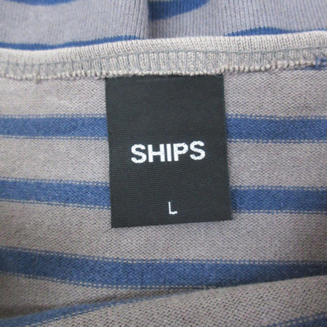 SHIPS(シップス)のシップス カットソー Tシャツ 長袖 ボートネック ボーダー柄 L グレー 紺 メンズのトップス(Tシャツ/カットソー(七分/長袖))の商品写真