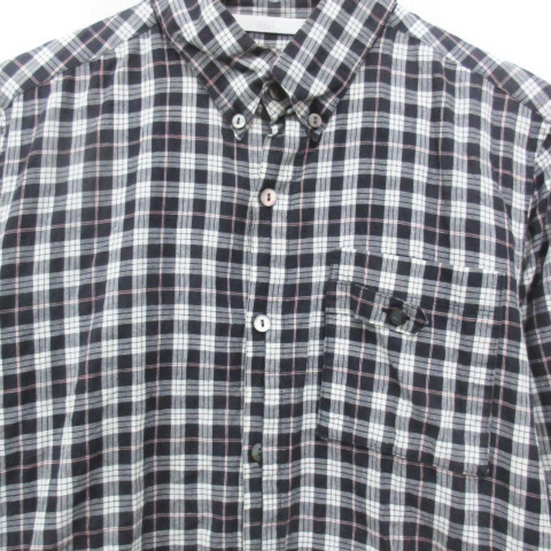 ディスコード カジュアルシャツ 長袖 ボタンダウン チェック柄 44 白 黒 レディースのトップス(シャツ/ブラウス(長袖/七分))の商品写真