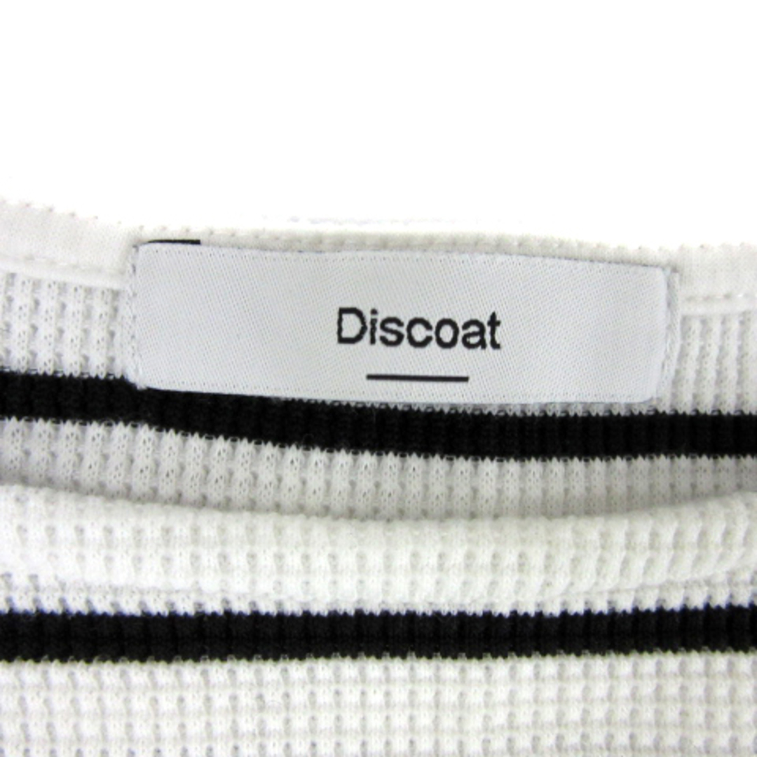 Discoat(ディスコート)のディスコート Tシャツ カットソー 半袖 ボーダー柄 ワッフル M 白 黒 レディースのトップス(Tシャツ(半袖/袖なし))の商品写真
