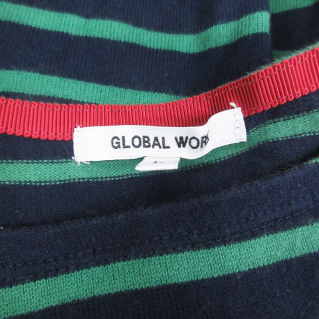 GLOBAL WORK(グローバルワーク)のグローバルワーク Tシャツ カットソー 七分袖 ボーダー柄 L 緑 紺 グリーン レディースのトップス(その他)の商品写真