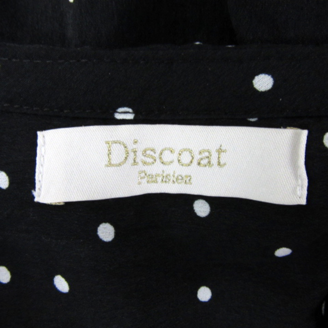 Discoat(ディスコート)のディスコート シャツワンピース 五分袖 ドット柄 リボンベルト付き 薄手 黒 白 レディースのワンピース(ロングワンピース/マキシワンピース)の商品写真