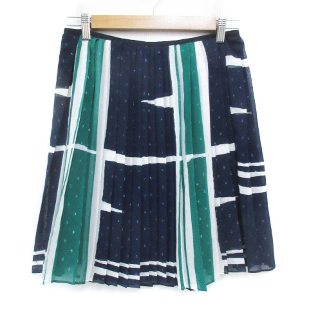 バッカ プリーツスカート ひざ丈 ラメ ドット柄 水玉柄 総柄 36 紺 白 レディースのスカート(ひざ丈スカート)の商品写真