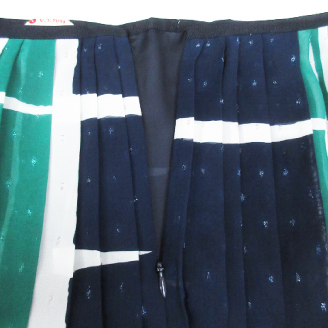 バッカ プリーツスカート ひざ丈 ラメ ドット柄 水玉柄 総柄 36 紺 白 レディースのスカート(ひざ丈スカート)の商品写真