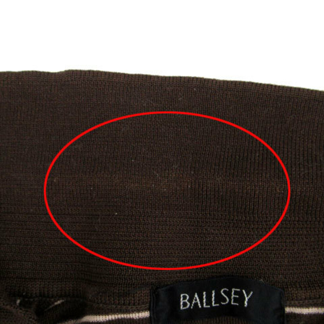 Ballsey(ボールジィ)のボールジー トゥモローランド カットソー スキッパーカラー ボーダー柄 ブラウン レディースのトップス(カットソー(半袖/袖なし))の商品写真