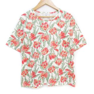 ローラアシュレイ(LAURA ASHLEY)のローラアシュレイ Tシャツ カットソー 半袖 ラウンドネック 花柄 L 白 緑(Tシャツ(半袖/袖なし))