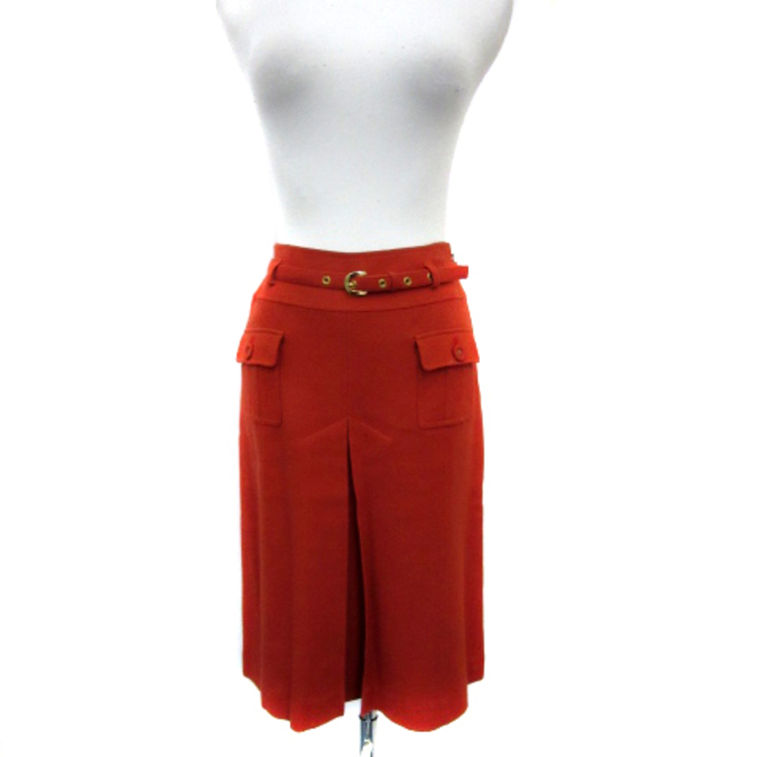 NOLLEY'S(ノーリーズ)のノーリーズ フレアスカート ひざ丈 無地 ウエストベルト付き ウール 36 赤 レディースのスカート(ひざ丈スカート)の商品写真