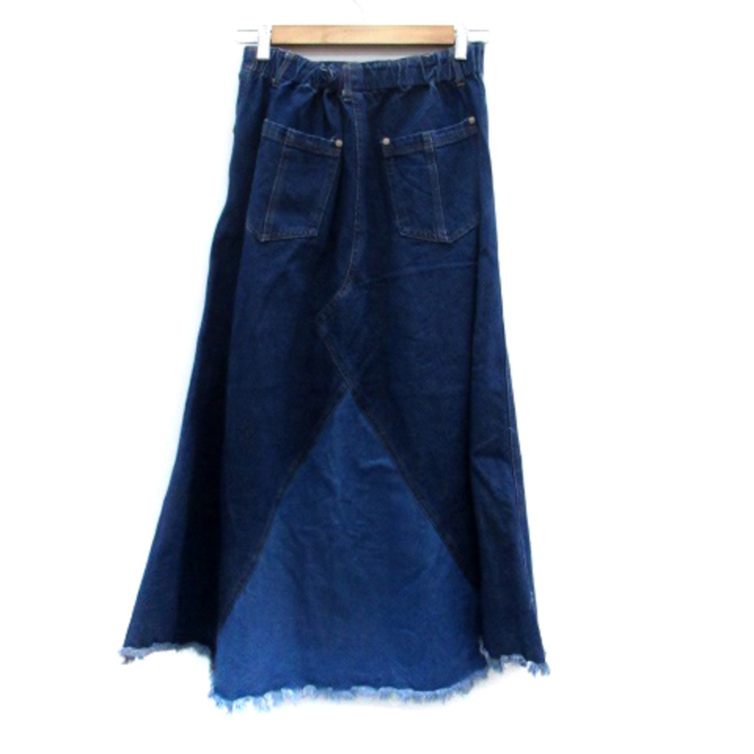 NICE CLAUP(ナイスクラップ)のナイスクラップ デニムスカート フレアスカート ロング丈 カットオフ F 紺 青 レディースのスカート(ロングスカート)の商品写真