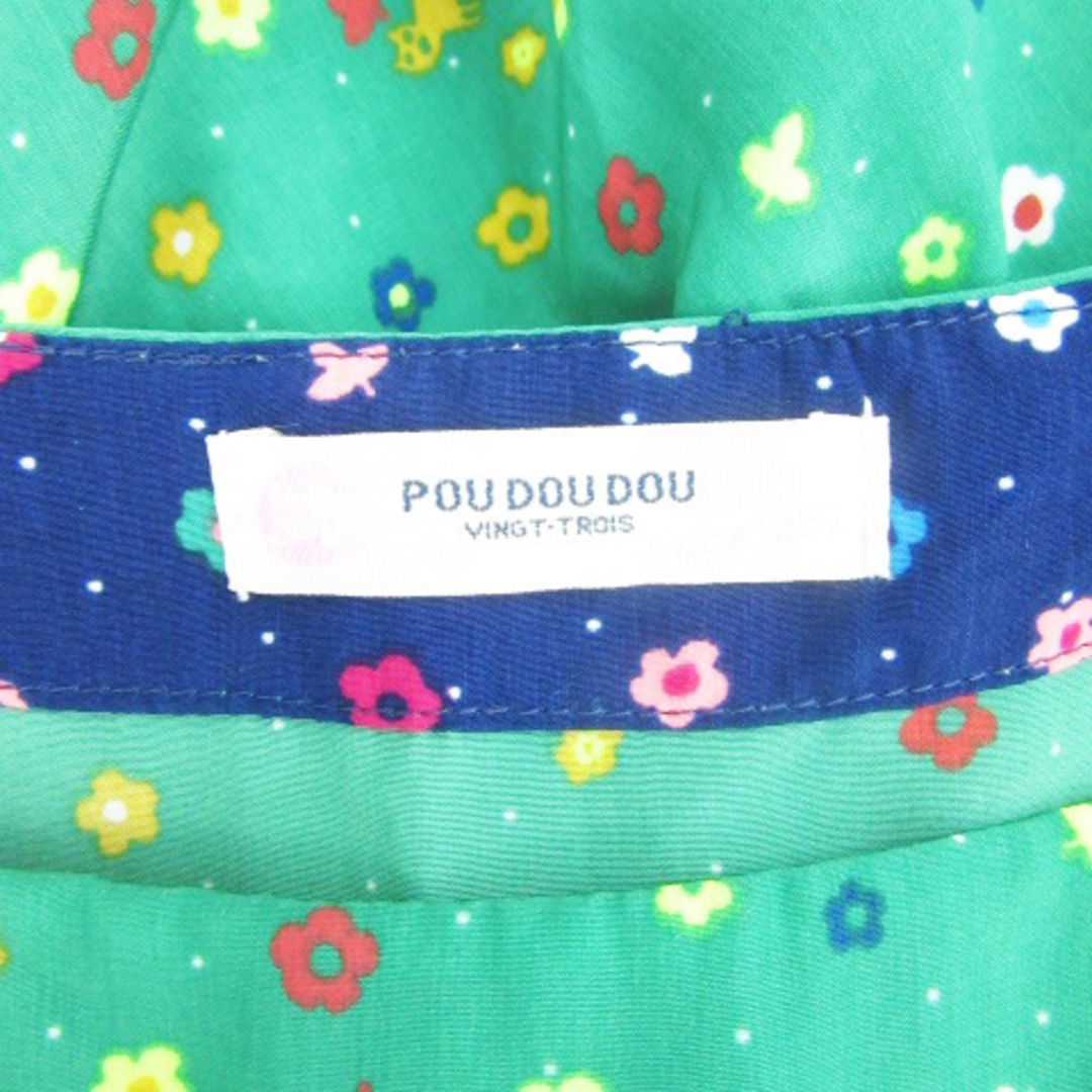 POU DOU DOU(プードゥドゥ)のプードゥドゥ ワンピース ひざ丈 半袖 ボートネック 花柄 ドット柄 M 緑 紺 レディースのワンピース(ひざ丈ワンピース)の商品写真