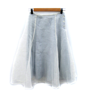 スナイデル(SNIDEL)のスナイデル フレアスカート チュールスカート ボーダー柄 0 ライトベージュ 紺(ひざ丈スカート)