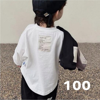 1点限り☆大人気韓国風カジュアル長袖Tシャツ バックプリント 100 白 黒(Tシャツ/カットソー)