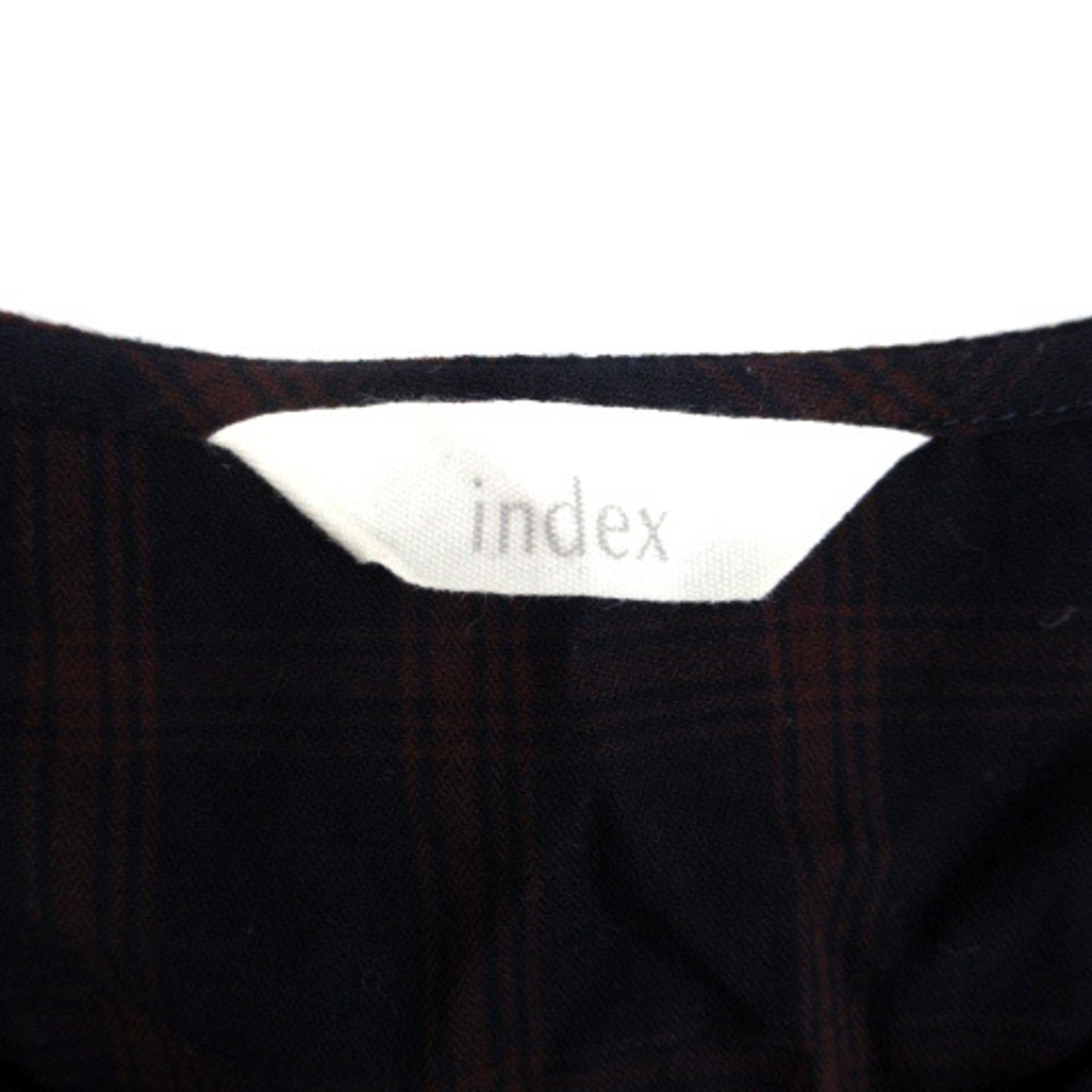 INDEX(インデックス)のインデックス カットソー 半袖 フレアスリーブ チェック柄 フリル L 紺 茶  レディースのトップス(カットソー(半袖/袖なし))の商品写真