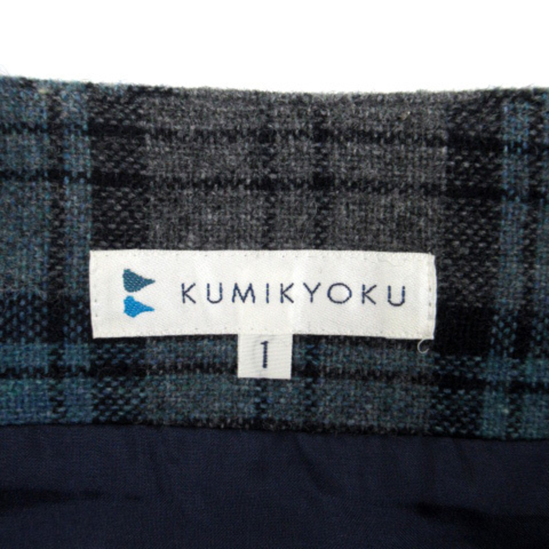 kumikyoku（組曲）(クミキョク)のクミキョク 組曲 台形スカート ミニ丈 チェック柄 フリンジ ウール 1 ブルー レディースのスカート(ミニスカート)の商品写真